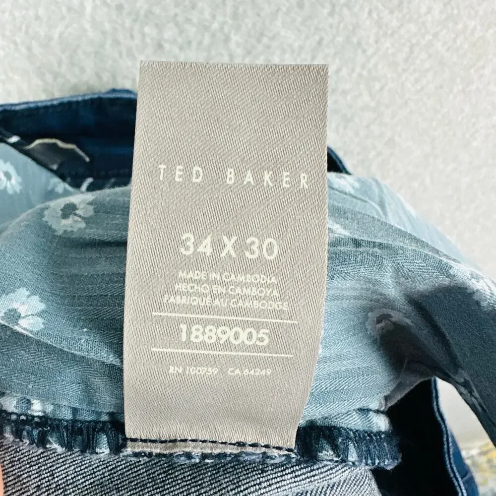 Ted Baker Mens 34 X 30 Jeans Slim Blue Denim Pockets Stretch Pockets 1889005